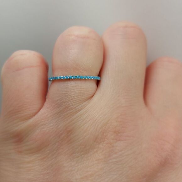 Turqouise 925 Sterling Silver Band Stacking Ring Blue - Picture 3 of 11